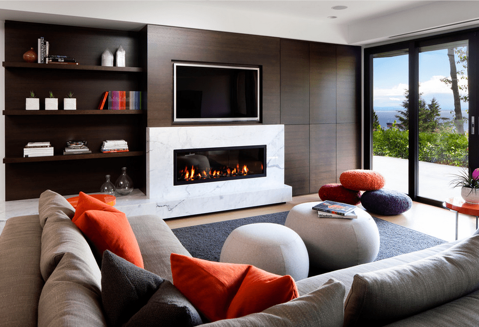 Modern Living Room Furniture Sets and Fireplace دکوراسیون داخلی منزل