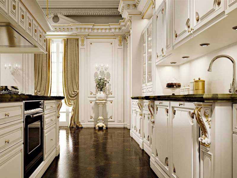 کابنینت ممبران سفید طلایی برای آشپرخانه های کلاسیک