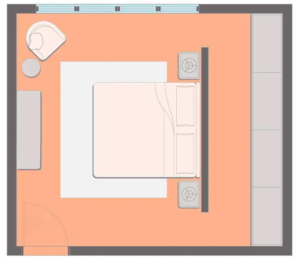 تخت به عنوان یک جزیره در وسط اتاق خواب