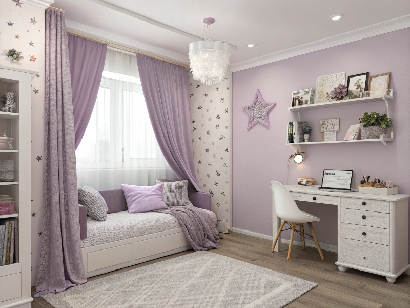 اتاق خواب دخترانه بدون تخت