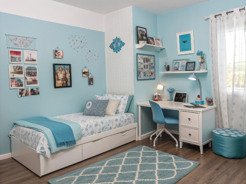 اتاق خواب دخترانه آبی